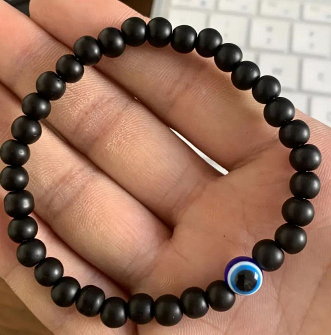 Браслет из оникса 6 мм со вставкой Назар – чёрный браслет-оберег Киев - изображение 4