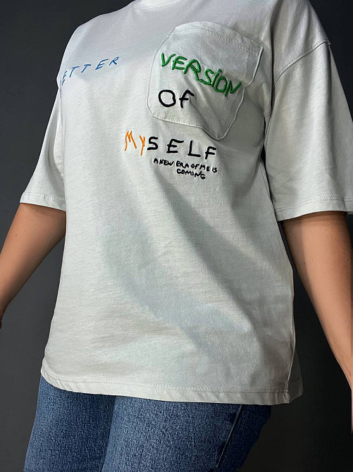 Футболка женская Pepper&mint BX24-19 светло-серая оверсайз с карманом и вышивкой, светло-серый, S Киев - изображение 2