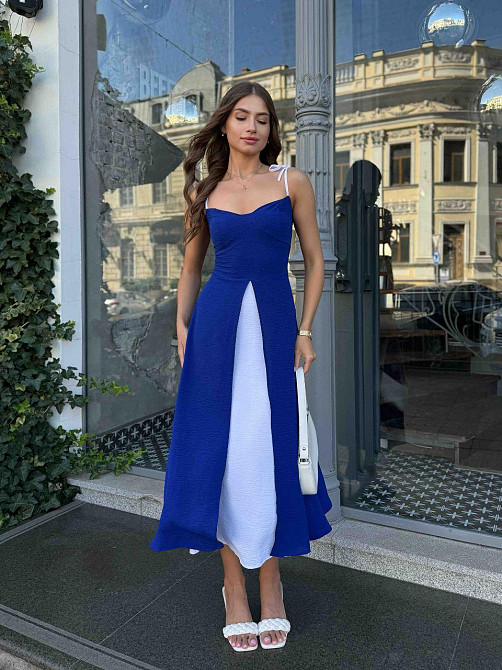 Жіноча романтична легка сукня на бретелях американський креп жатка Електрик, 42 Одеса - фото 1