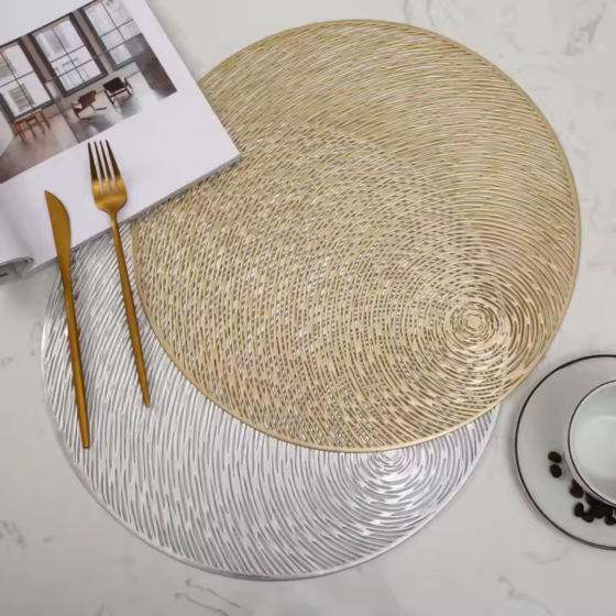 Сервировочная салфетка круглая под горячее, коврик сервировочный серебристый набор 2 шт Каменец-Подольский