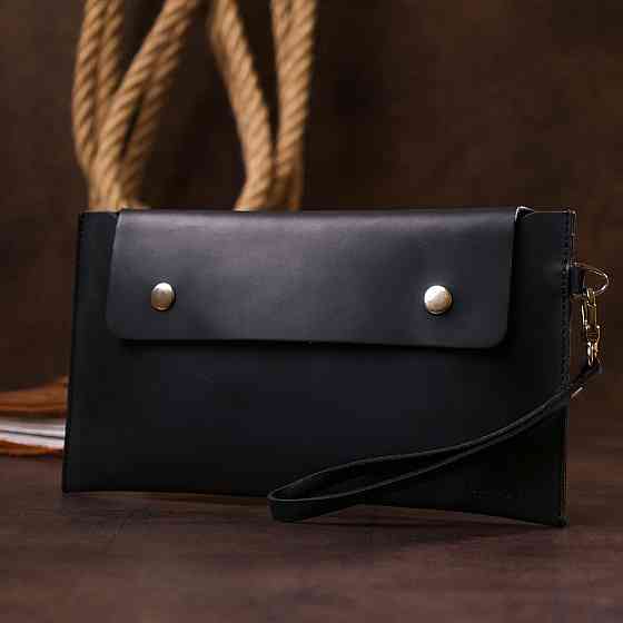 Шкіряна матова тревел-косметичка унісекс Shvigel 16426 Чорний Київ