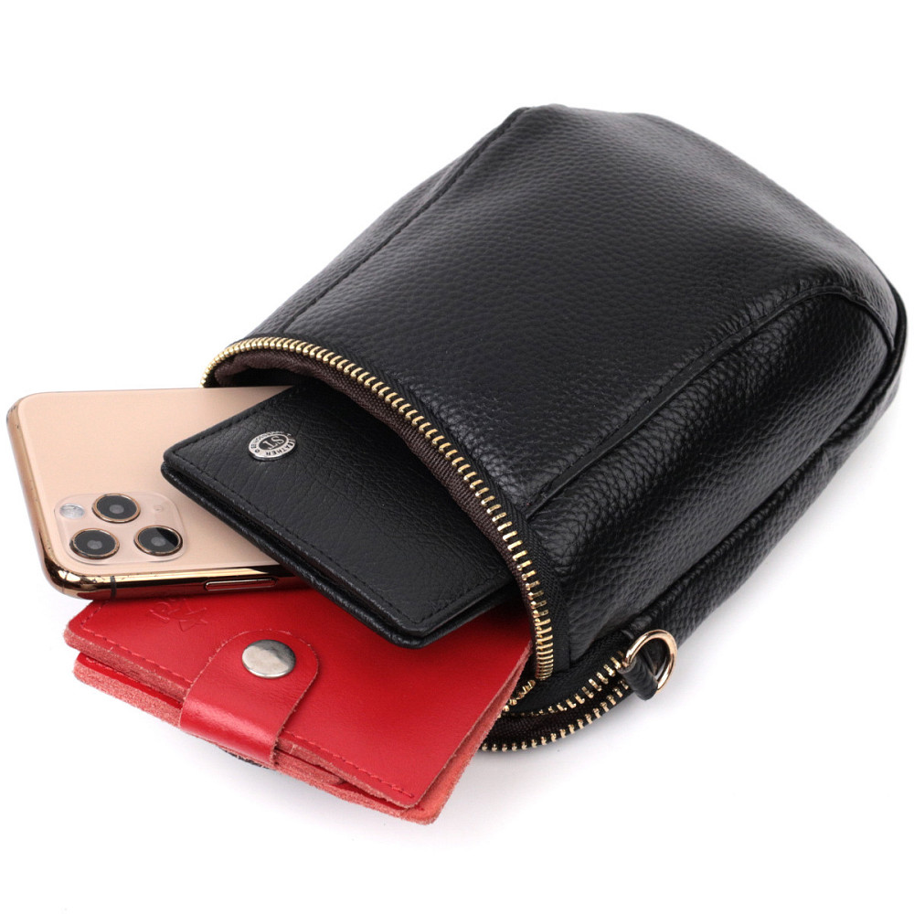 Невелика сумка цікавого формату з м'якої натуральної шкіри Vintage 22338 Чорна Київ - фото 5