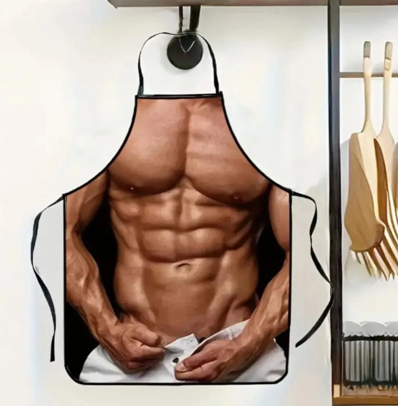 Фартух з приколом чоловічий кухонний з рельєфним торсом і пресом для гриля та барбекю Київ - фото 11