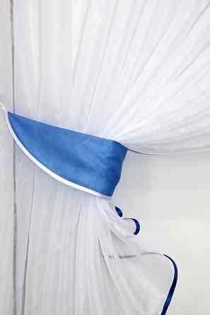Кухонные шторки VR-Textil № 101к с подвязками голубой с белым 320х170 см (52-0417) Киев