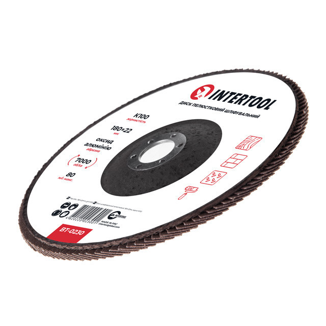 Диск шлифовальный лепестковый, 180×22 мм, зерно K100, 7000 об/мин INTERTOOL BT-0230 Киев - изображение 3