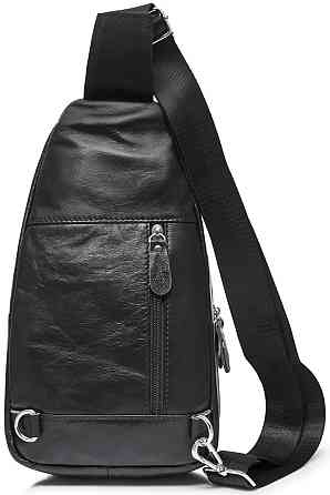 Мужская сумка бананка Tiding Bag (18 х 32 х 7 см) рюкзак на одно плечо из натуральной кожи Черный Киев