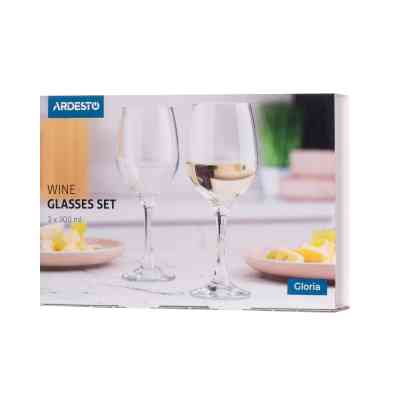 Набор бокалов Ardesto Gloria, 300мл, 3шт, скло, прозорий (AR2630GWT) Винница