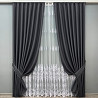 Комплект штор VR-Textil Льон Мішковина 200х270 2шт і Тюль 600х270 1161ш-1571т Графітовий з білим 71-189/7