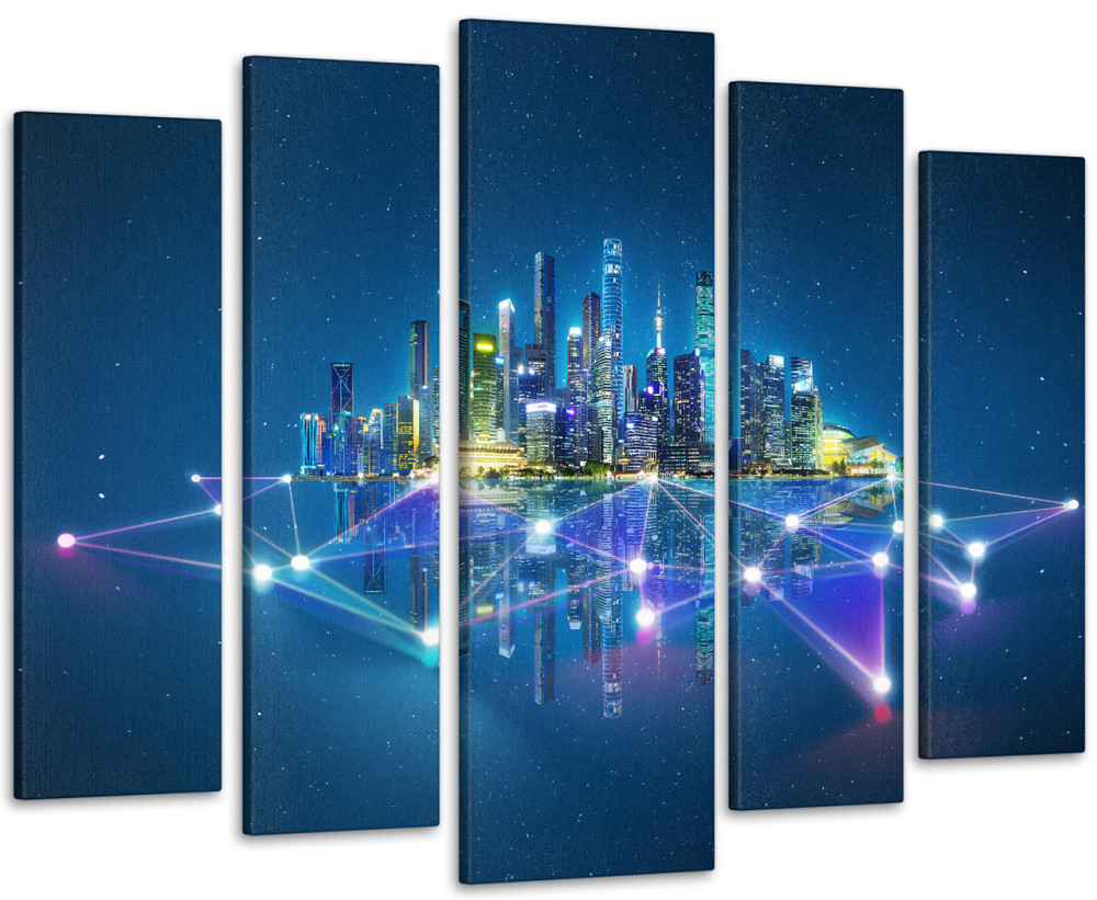 Модульна картина у вітальню / спальню Абстракція Місто в променях Art-454_5 ( 80х118см ) Київ - фото 1