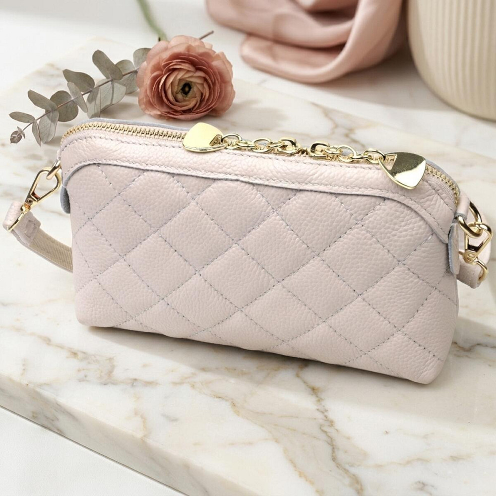 Стильна сумка жіноча через плече з натуральної стьобаної шкіри Vintage 22316 Біла Київ - фото 14