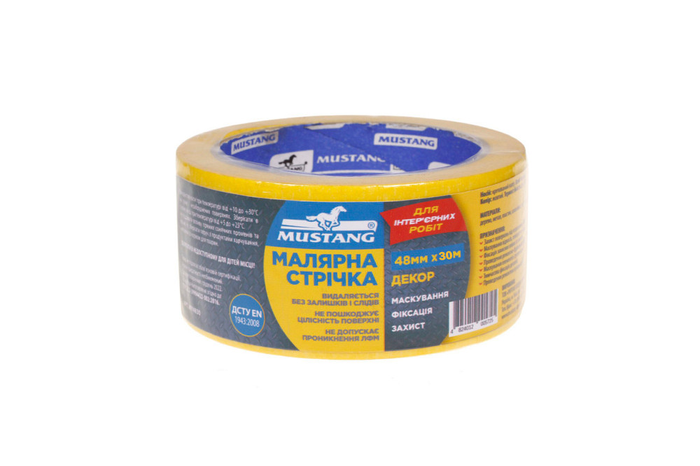 Малярная лента ДЕКОР Желтая MUSTANG 48мм х 30м Ровно - изображение 1