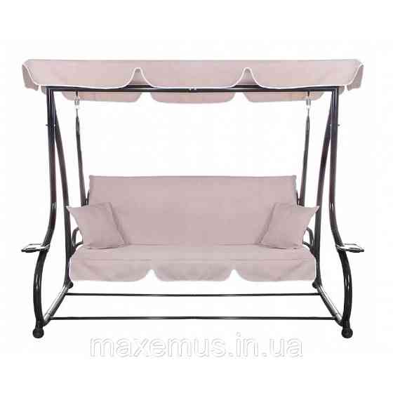 Садовые качели для дачи и дома трехместные уличные качели с навесом Bonro Garden BW-002 дачные качели бежевая Мостиська