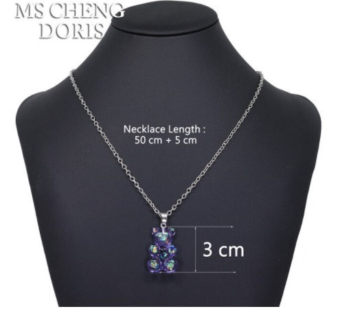 Прикраси з ведмедиками кулон, бузковий з перламутром - довжина ланцюжка 50см, смола, цинковий сплав Київ - фото 1