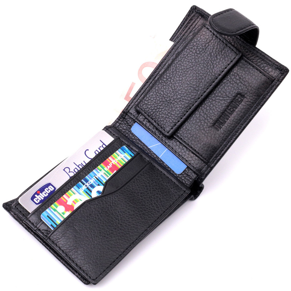 Классическое портмоне для мужчин с блоком для карт из натуральной кожи Черное (ST Leather) Киев - изображение 10