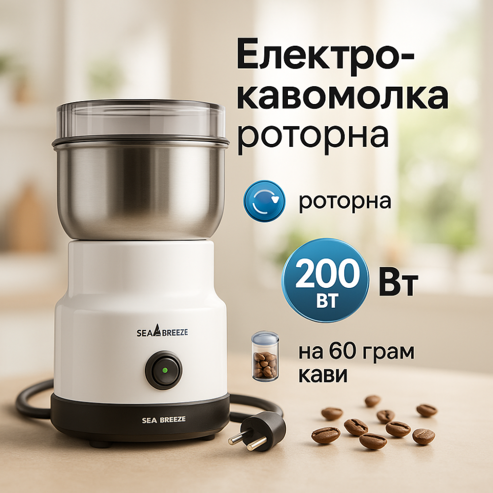 Млинок для кавових зерен з функцією подрібнення SeaBreeze SB-080 200 Вт, Сталева кавомолка JT-85 Львів - фото 13