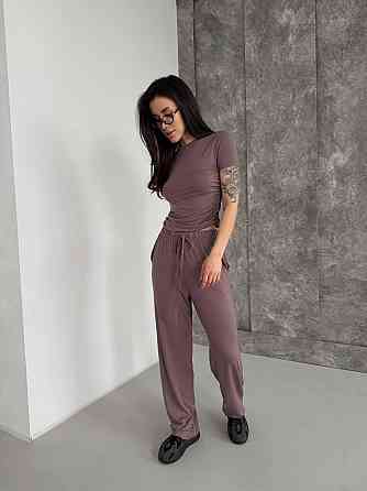 Женский базовый прогулочный костюм двойка: футболка и штаны натуральная вискоза Мокко, 46/48 Одесса