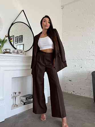 Жіночий стильний діловий костюм ( піджак + штани) креп-костюмка Шоколад, 50/52 Одеса