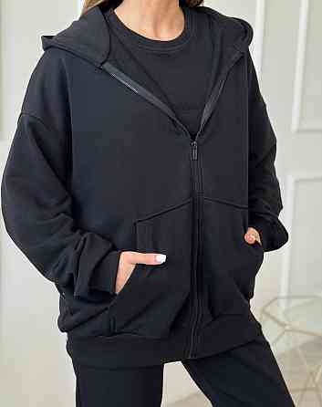 Женский прогулочный костюм тройка: кофта майка и штаны турецкая петля пенье + турецкая рибана Черный, 48/50 Одесса