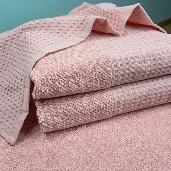 Банное полотенце Вафельний Бордюр GM Textile 70х140см 500г/м2 (Розовый) Сумы