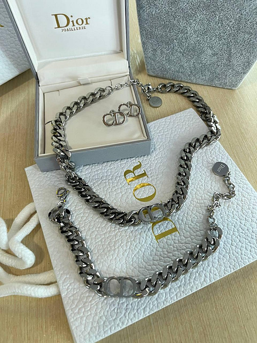 Dior комплект 3 предмети — чокер ланцюг, браслет ланцюг і сережки-цвяшки Одеса - фото 5