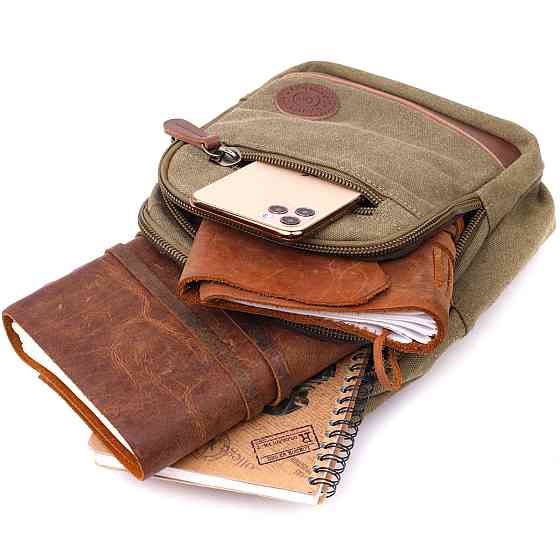 Мужская практичная сумка через плечо с уплотненной спинкой Vintagе 22174 Оливковый Киев