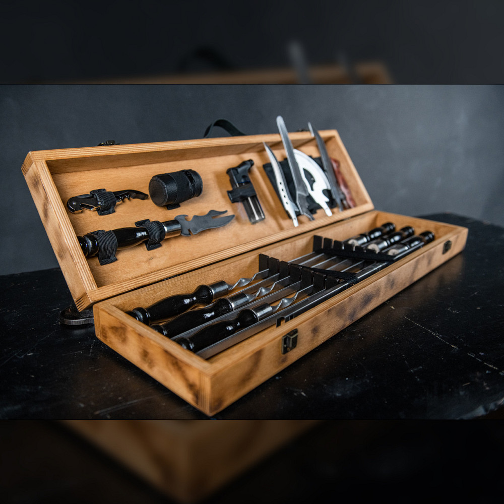 Шампури подарункові набір бокс для пікніка гриля та барбекю Оригінальні Віп подарунки на день народження татові, хлопцю, Тернопіль - фото 2