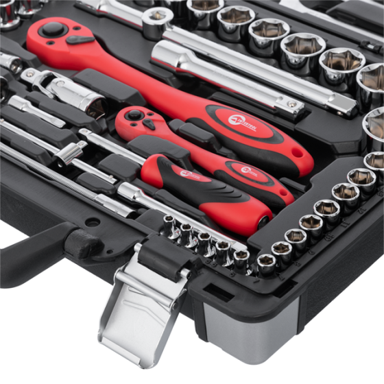 Набір інструментів, проф., 1/2" + 1/4", 61 од., головки: 4-32 мм, ключі: 8-19 мм, кейс INTERTOOL ET-6061 Київ