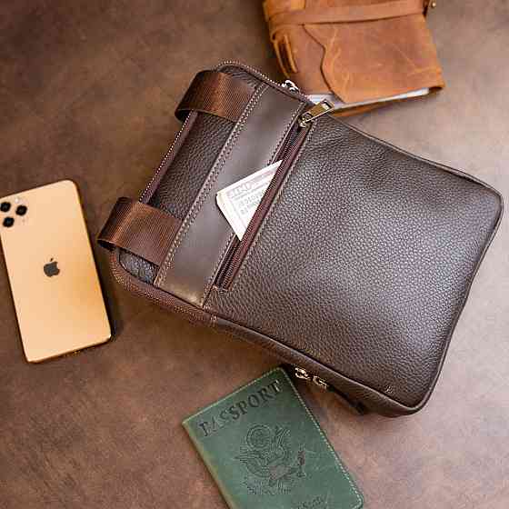 Сумка чоловіча планшет на два відділення шкіряна флотар SHVIGEL 11286 Коричнева Київ