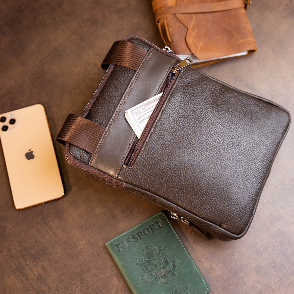 Сумка мужская планшет на два отделения кожаная флотар SHVIGEL 11286 Коричневая Киев - изображение 2