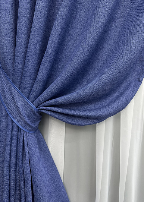 Комплект готових штор VR-Textil Льон Мішковина № 773ш Синій 150х270см 2 шт (30-565) Київ - фото 5