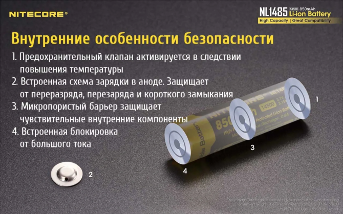 Акумулятор 14500 Nitecore NL1485 850mAh Li-Ion 3.7V (Чорно-жовтий) Вінниця - фото 11