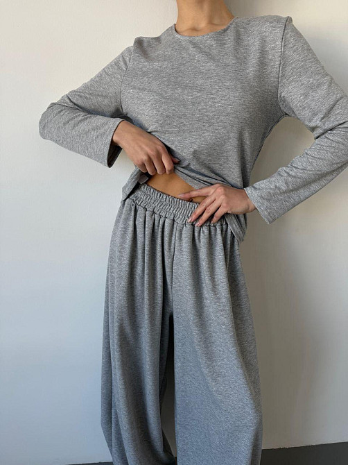 Женский повседневный прогулочный костюм двойка: кофта и брюки турецкая двунить Светло-серый, 42/44 Одесса - изображение 5