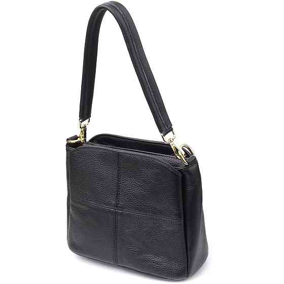 Класична шкіряна сумка для жінок з трьома відділеннями Чорний (Vintage) Київ