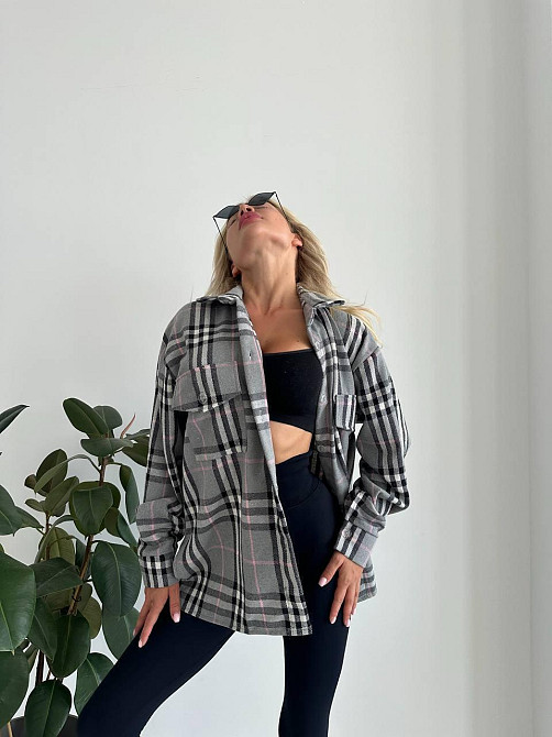 Жіноча тепла оверсайз сорочка у клітинку фланель Одеса - фото 1