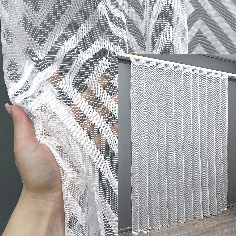 Тюль VR-Textil 1559т Ромб Меандр Жакард Белый 350х270 см (42-0062) Киев - изображение 9