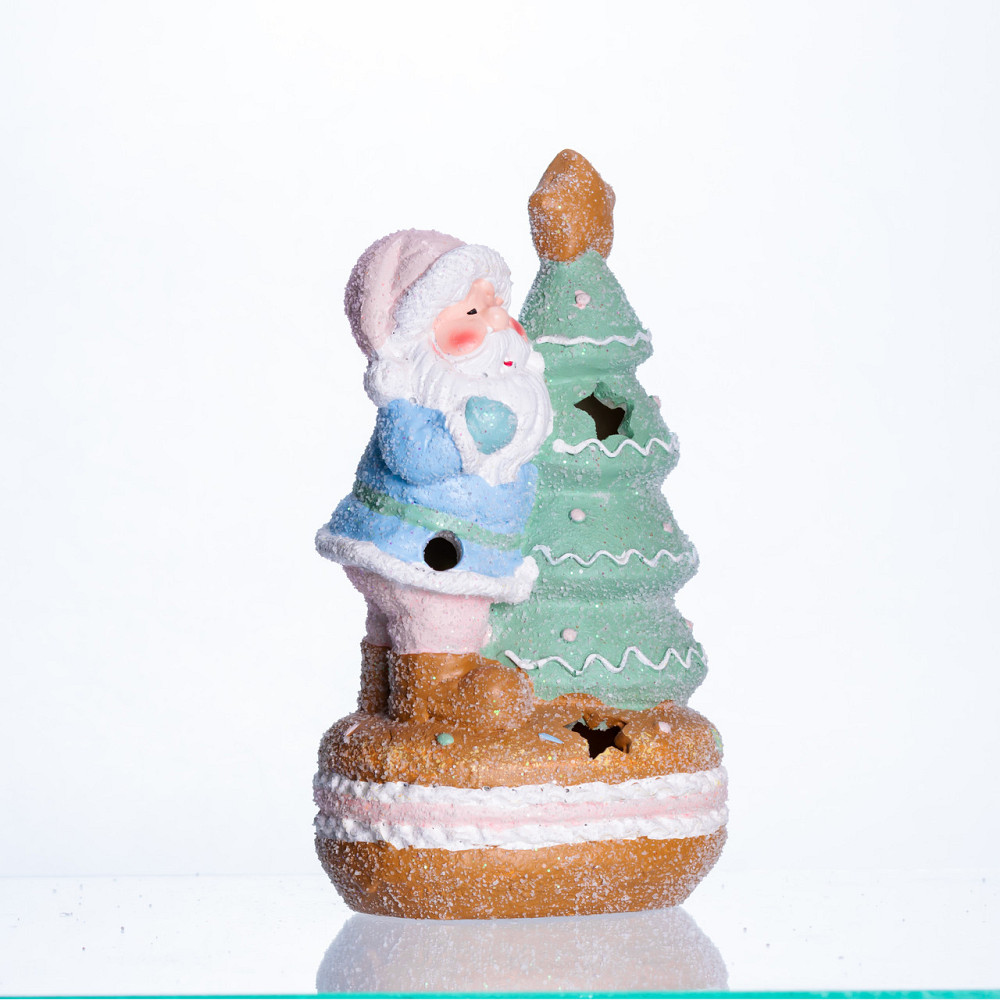 Новорічна декоративна фігурка з підсвіткою 11.5×9×20 см Новорічний декор Санта-Клаус з ялинкою з порцеляни CR-6-9 Коломыя - изображение 3