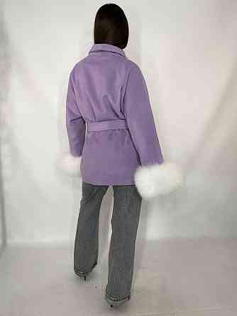 Стильне жіноче пальто з хутром Лавандовий, XL-2XL Харків