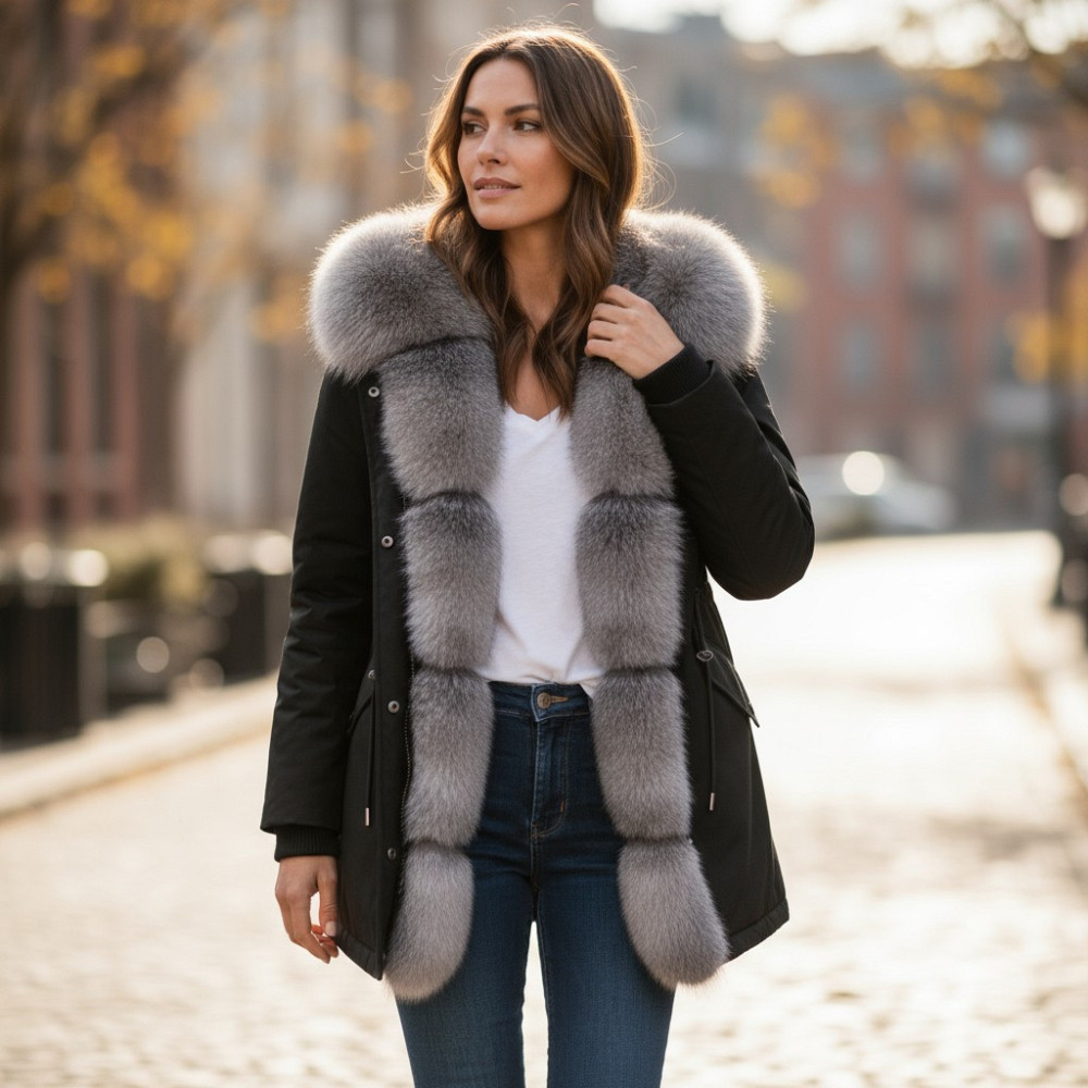 Парка жіноча з хутром блюфрост Чорний р48 75см Харків - фото 3