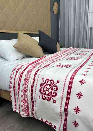 Плед-покривало Decorator WellSoft ETNO 150х210 см з різдвяним принтом Білий з червоним (87-277) Київ
