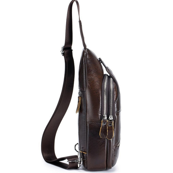 Сумка-слинг мужская кожаная коричневая Tiding Bag - MK03983 Киев - изображение 3