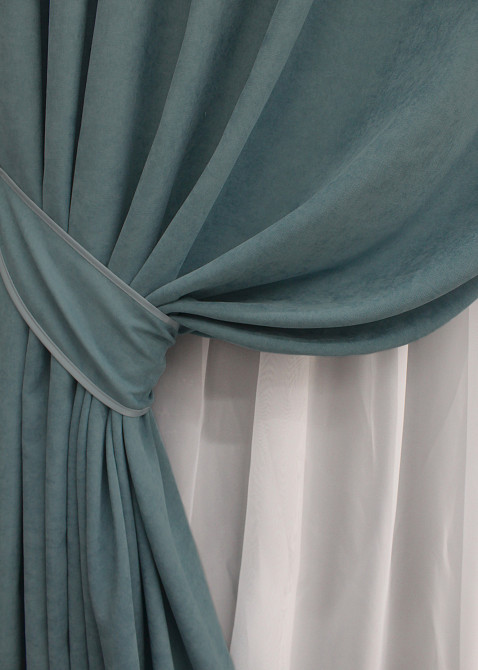 Комплект готовых штор VR-Textil Микровелюр Petek № 1507ш Серо-голубой 100х300 см 2 шт (Комплект готовых штор VR-Textil Микровелюр Petek № 1507ш Серо-г Киев - изображение 5