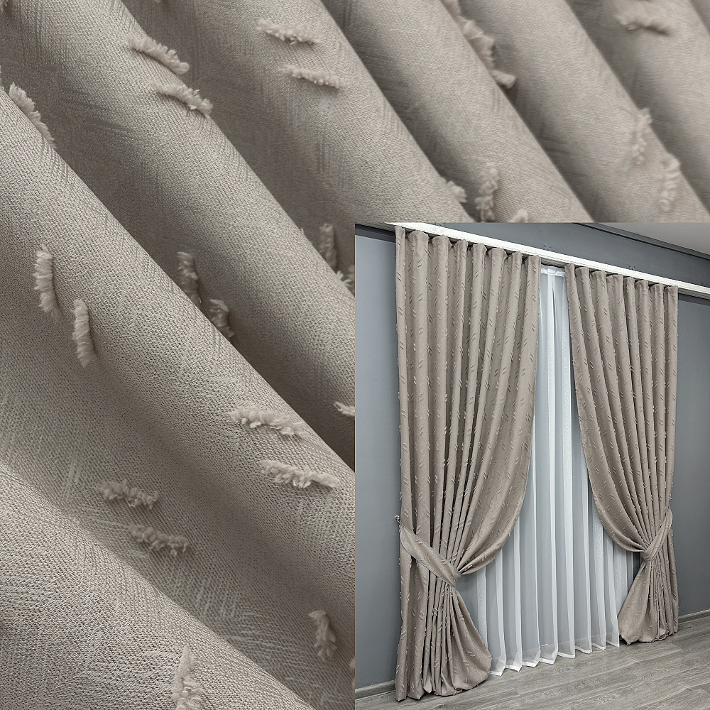 Комплект штор VR-Textil Лен Букле № 1884ш Тауп 200х290 см 2 шт (32-240) Киев - изображение 1