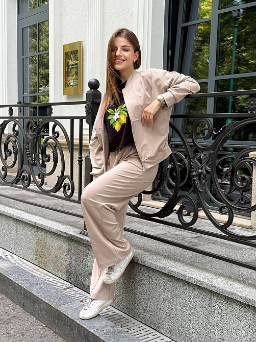 Жіночий костюм оверсайз з широкими штанами з двонитки Бежевий 50/52 Харків - фото 9