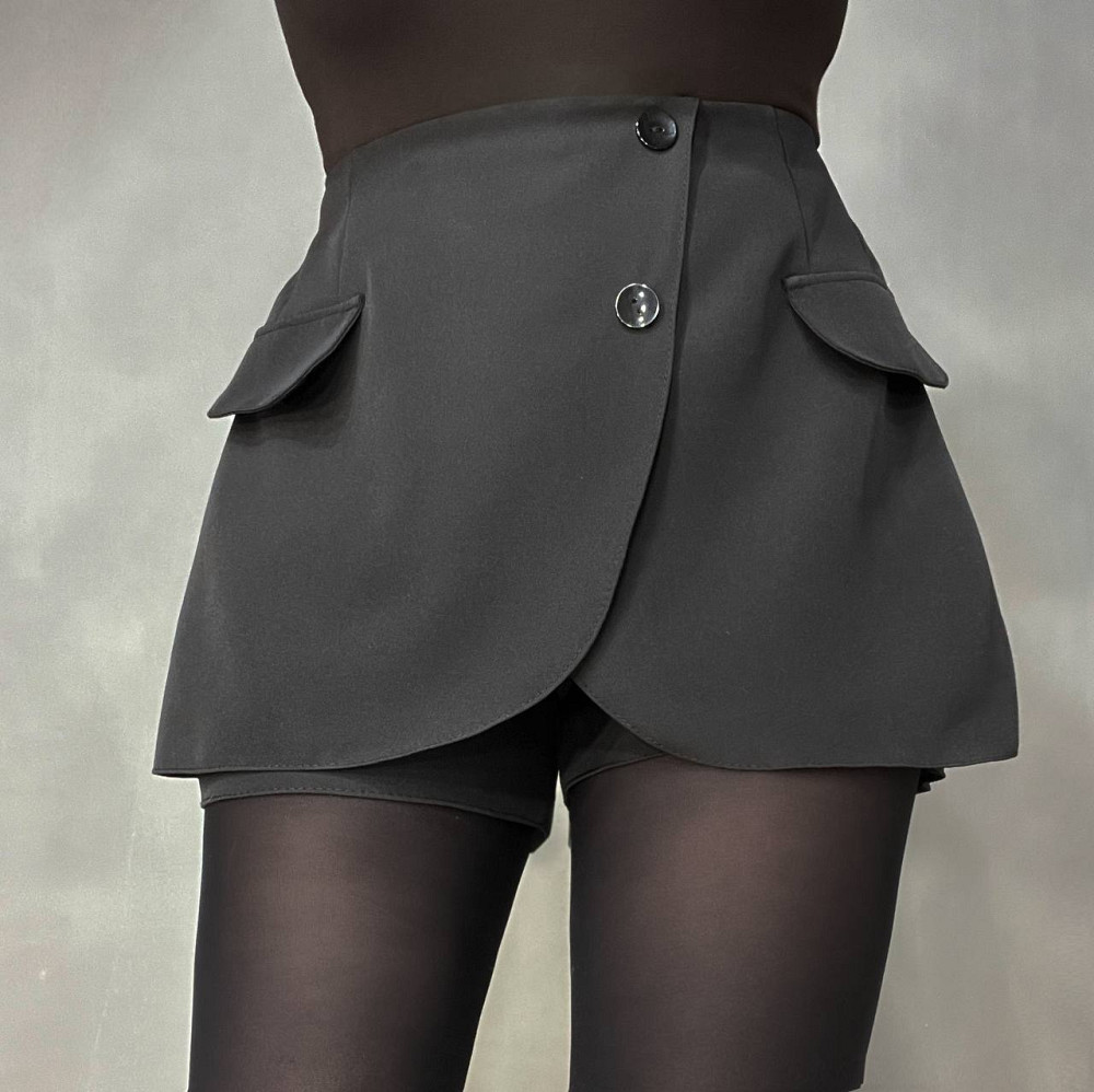 Шорти жіночі Ariadna 2426 короткі зі спідницею на запах попереду гудзики чорні, чорний, S Київ - фото 11