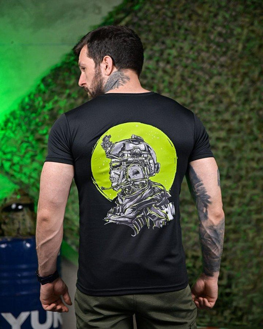 Тактическая потоотводящая футболка принт черная мужская Солдат 50 Одесса - изображение 5