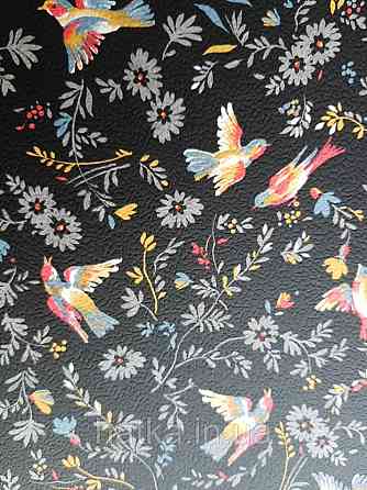 Шпалери вінілові на флізелін Petite Fleur 4 Rasch Texti 288666 на чорному тлі птиці квіти Київ