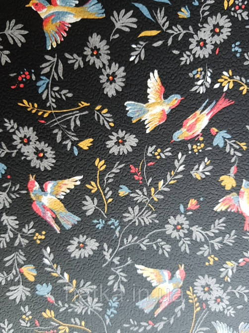 Шпалери вінілові на флізелін Petite Fleur 4 Rasch Texti 288666 на чорному тлі птиці квіти Київ - фото 2