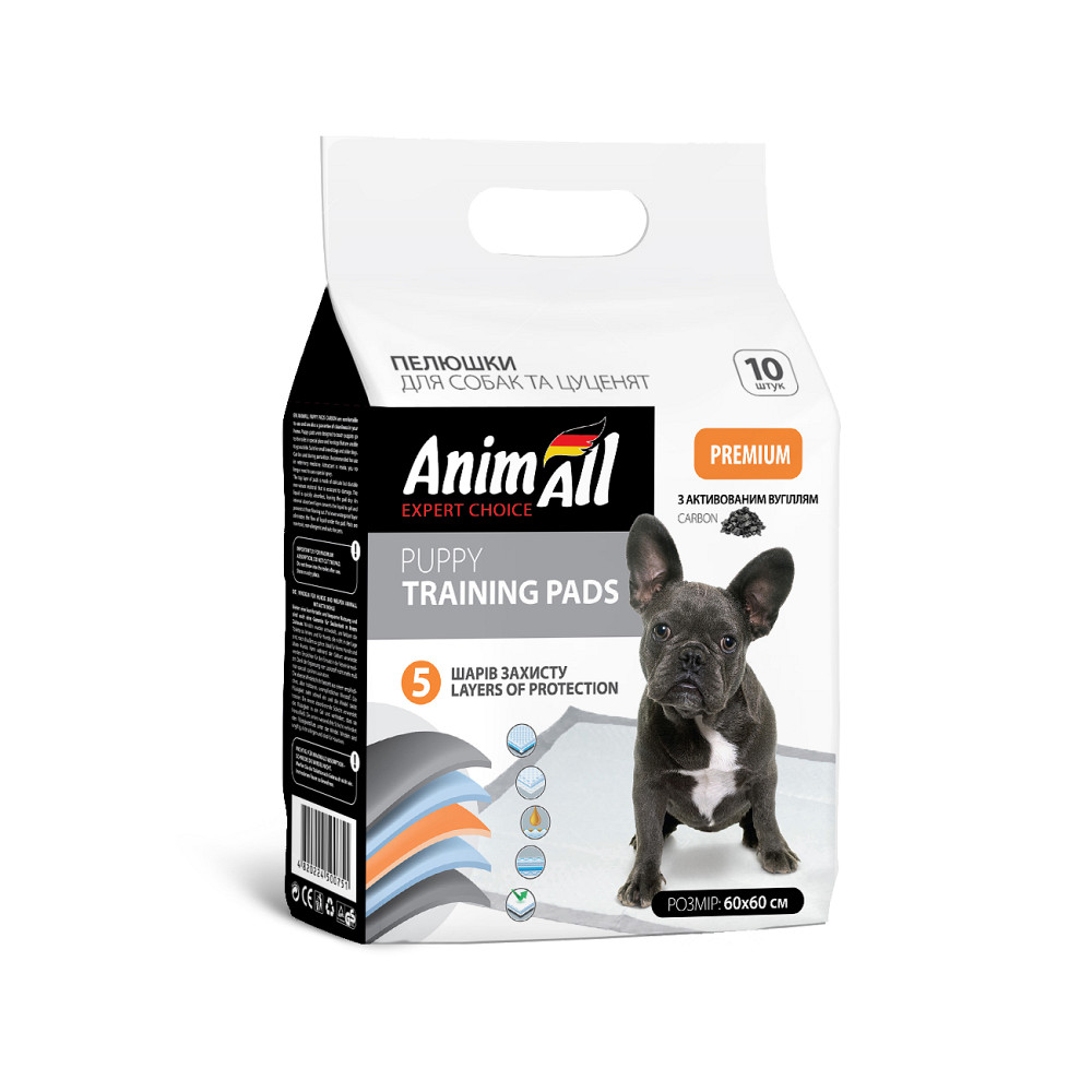 Пелюшки AnimAll Puppy Training Pads для собак і цуценят, з активованим вугіллям, 60×60 см, 10 шт Київ - фото 1