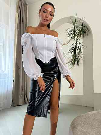 Женская романтичная кофточка на молнии с шифоновыми рукавами креп-дайвинг + шифон Белый, 46/48 Одесса