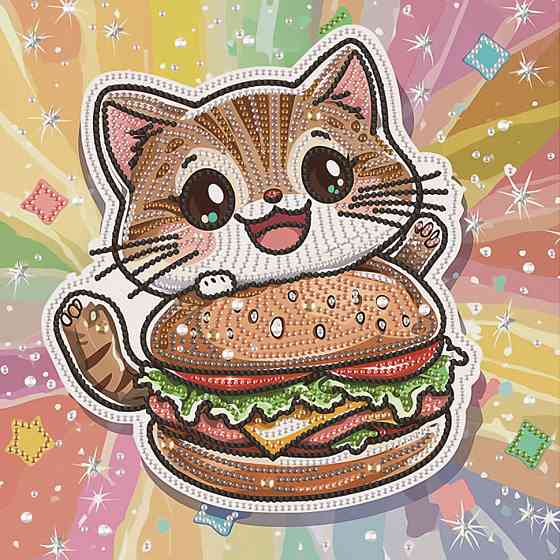 Алмазна мозаїка "Кошеня з гамбургером" DBS52207 неповна викладка 25х25 см Вінниця